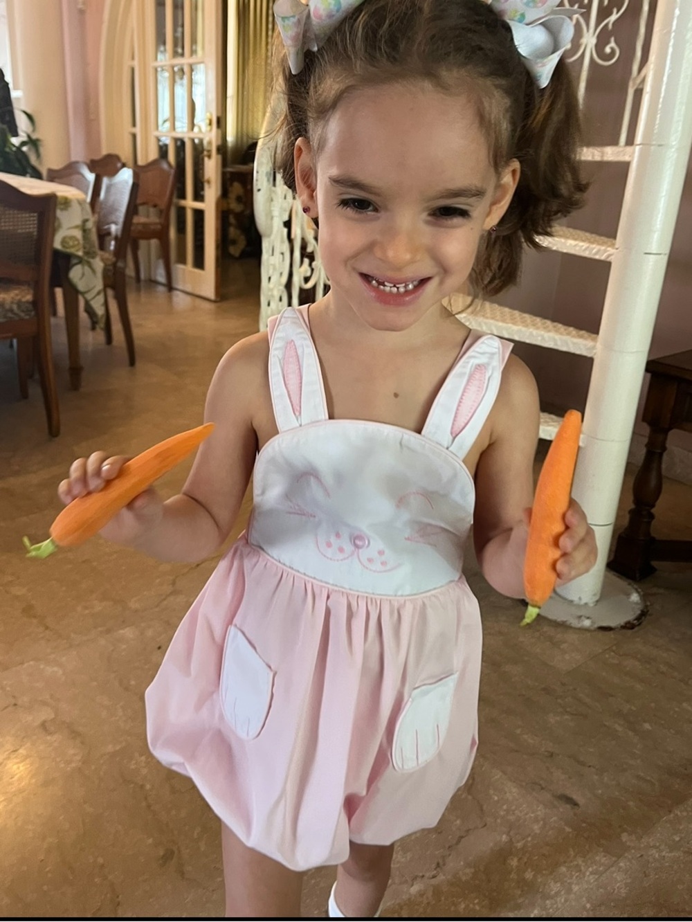Baby Pink Bunny Romper Overalls for Kids